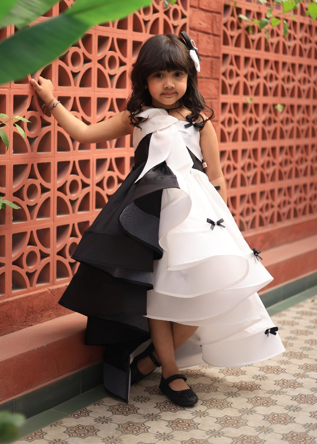 Black And White Bow Detailing High Low Dress