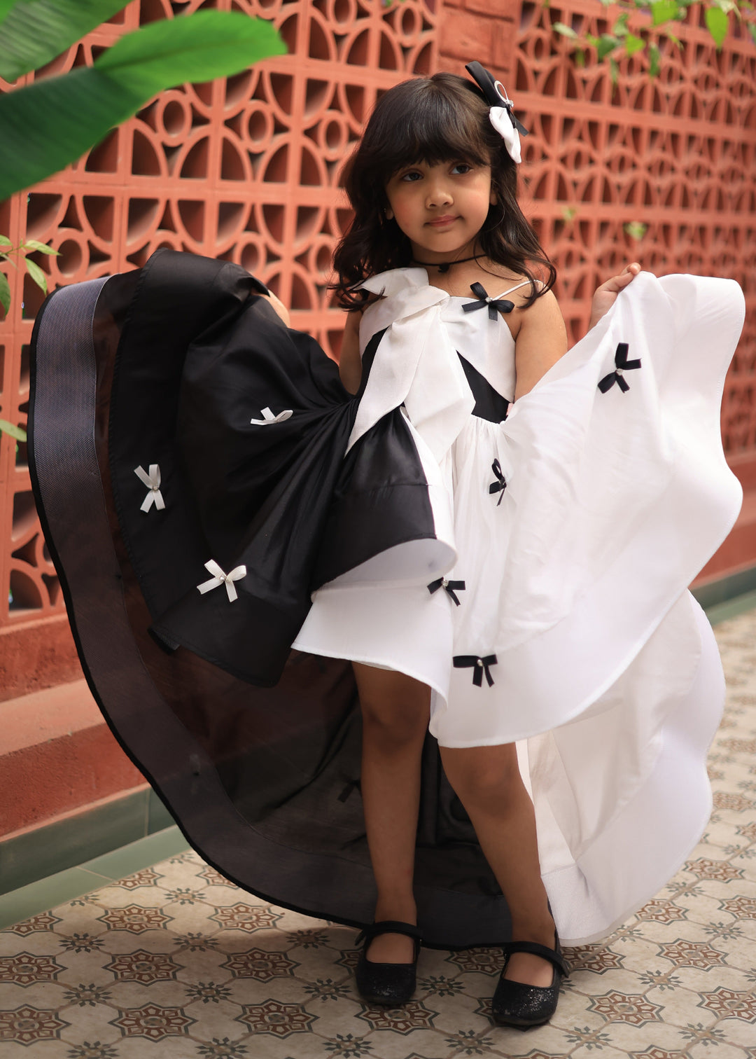 Black And White Bow Detailing High Low Dress