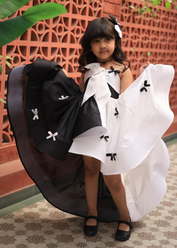 Black And White Bow Detailing High Low Dress