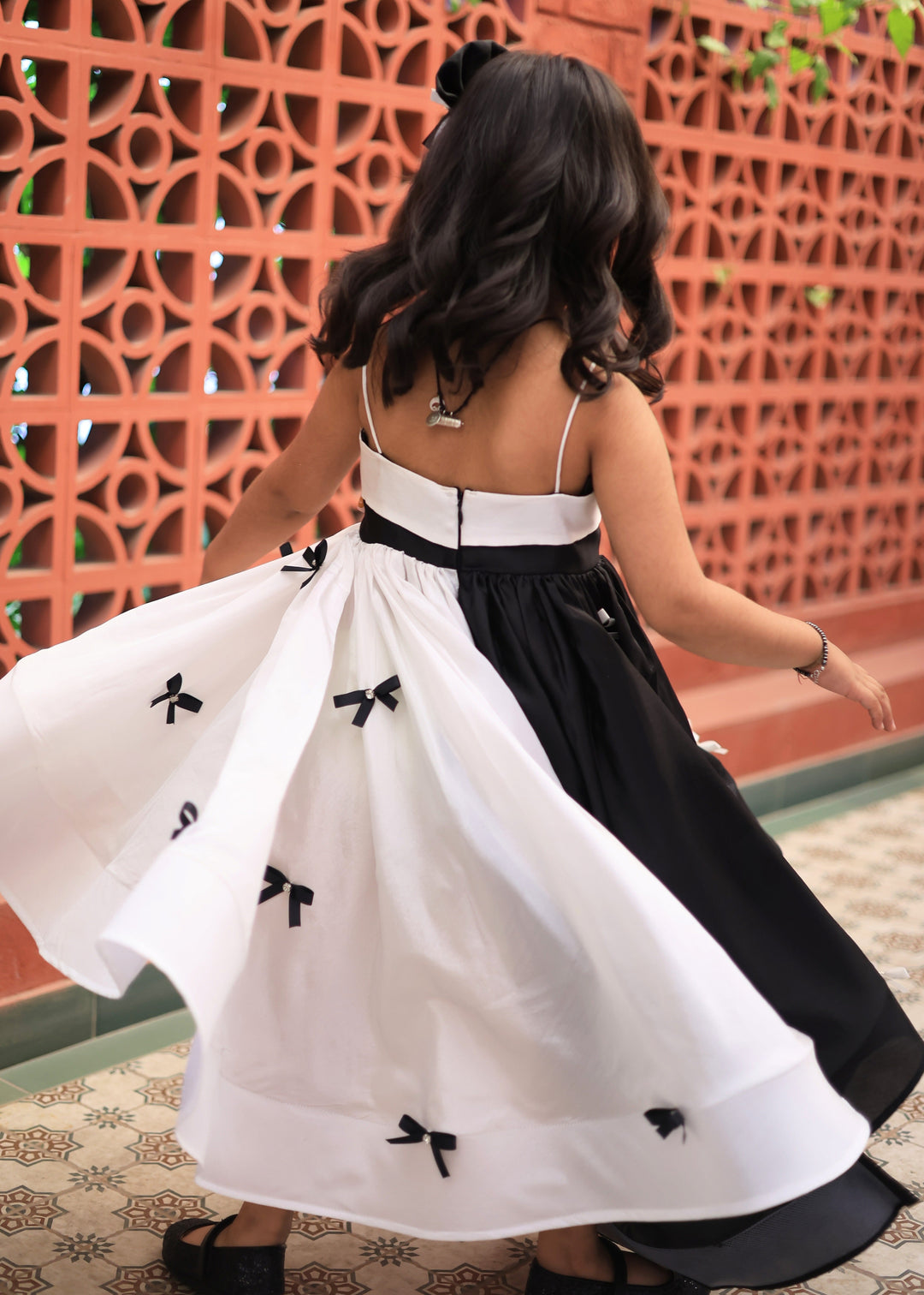 Black And White Bow Detailing High Low Dress