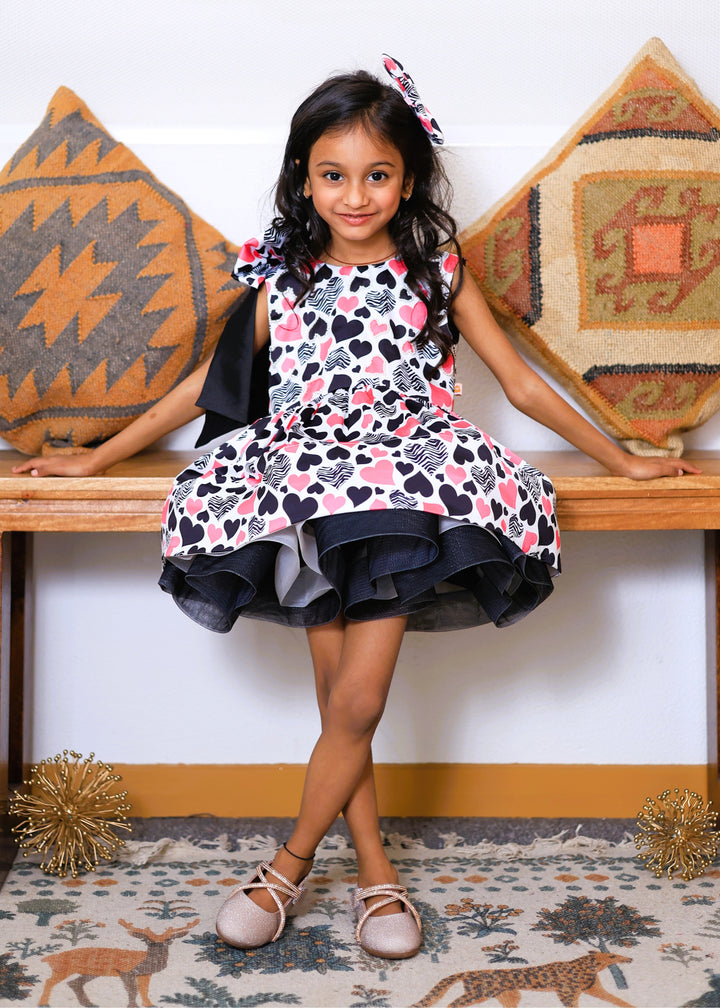 Multi-coloured Valentine's Printed Pearl Embellished Dress