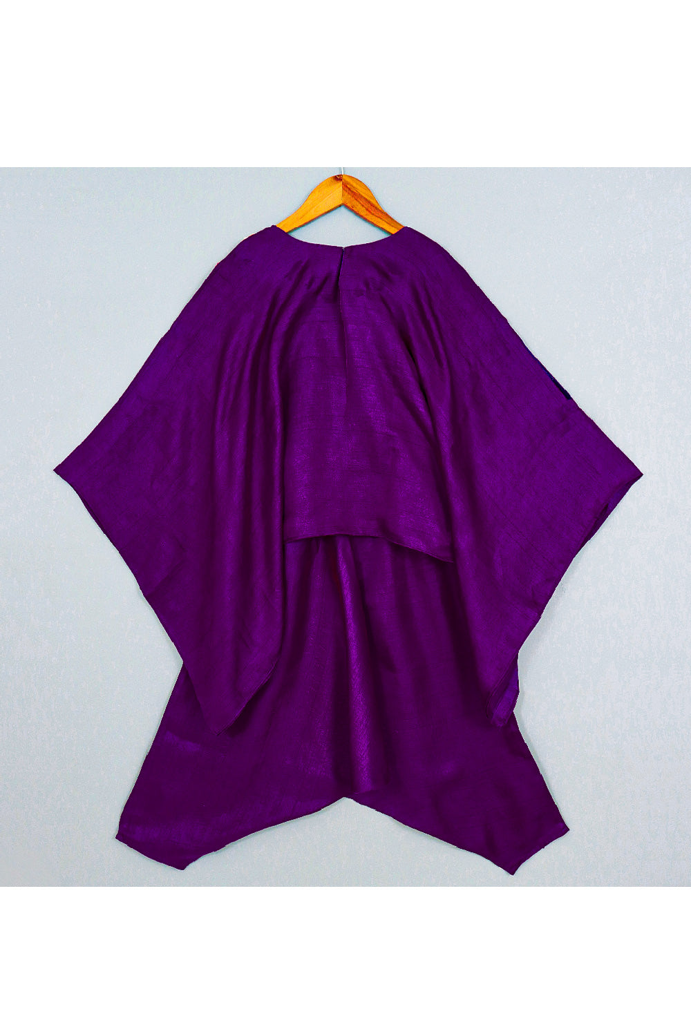 Purple Embroidered Kaftan Style Silk Top With Cowl Pant