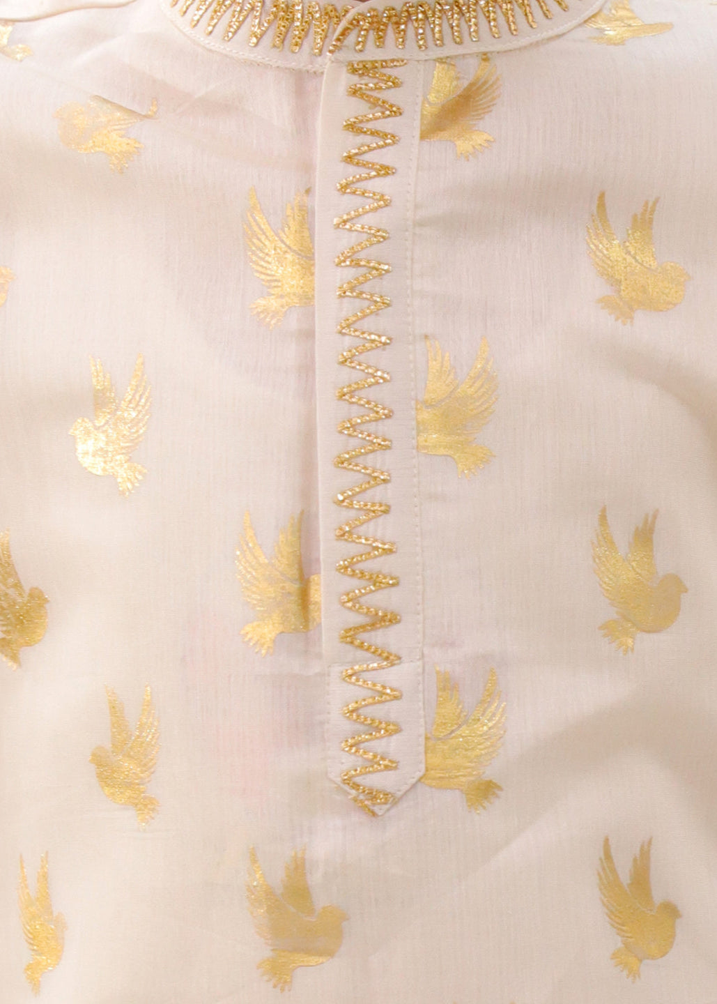 Mishti Off White Bird Printed Chanderi Kurta With Pyjama Set
