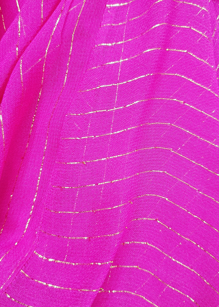 Magenta One Shoulder Drape Top With Flared Brocade Palazzo Set