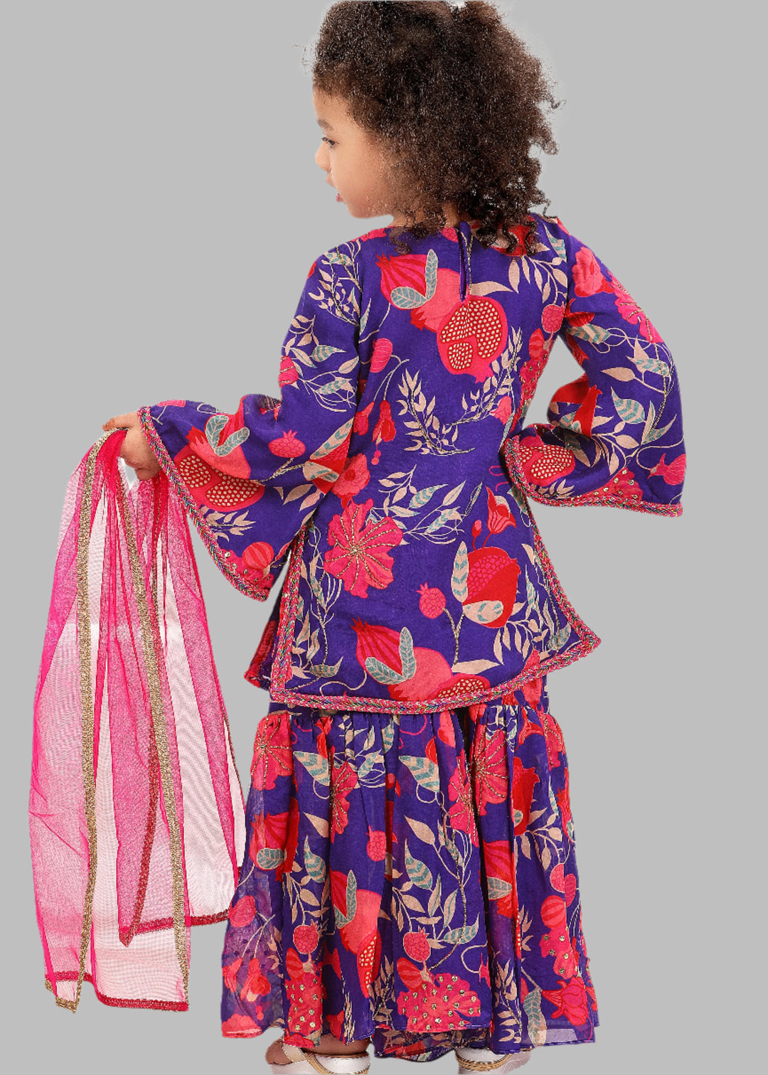 Purple And Hot Pink Digital Printed Kurta With Sharara Set