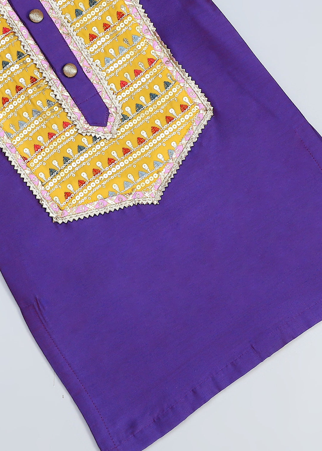 Purple Cotton With Yoke Embroidery Kurta With Pyjama Set