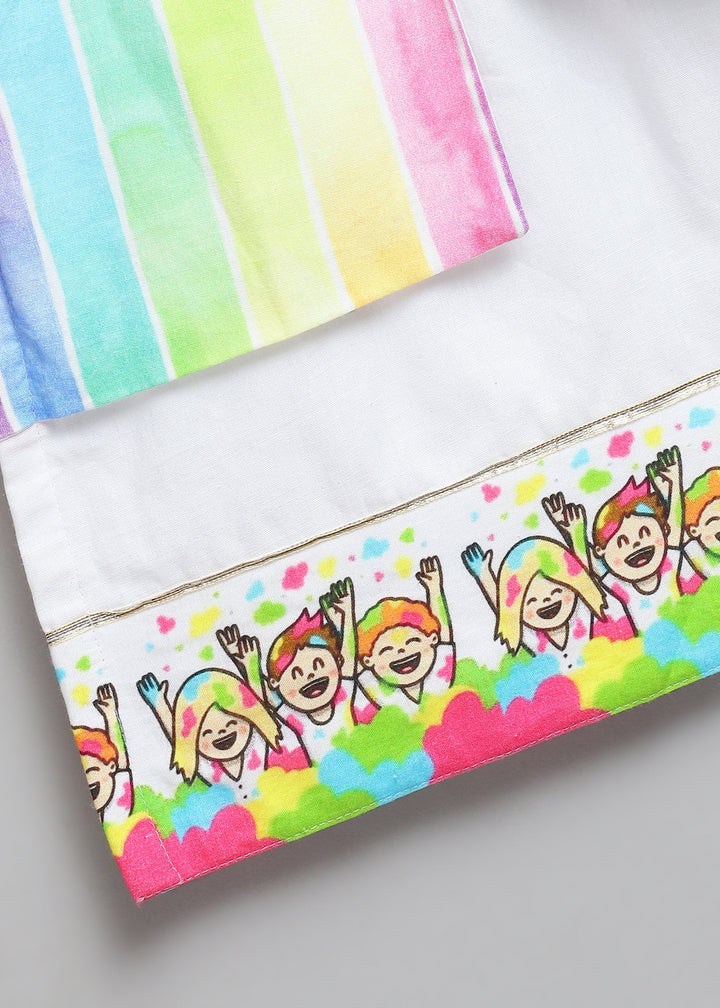 Off White Happy Holi Printed Kurta With Pyjama Set