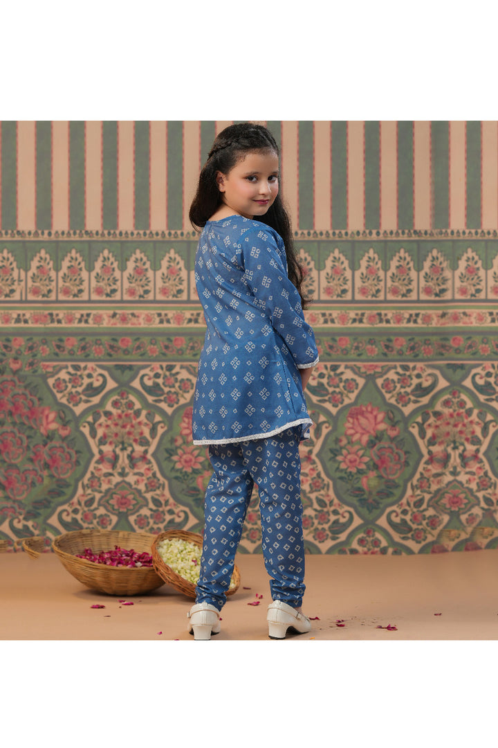Blue And White Full Sleeves Printed Kurta With Pants
