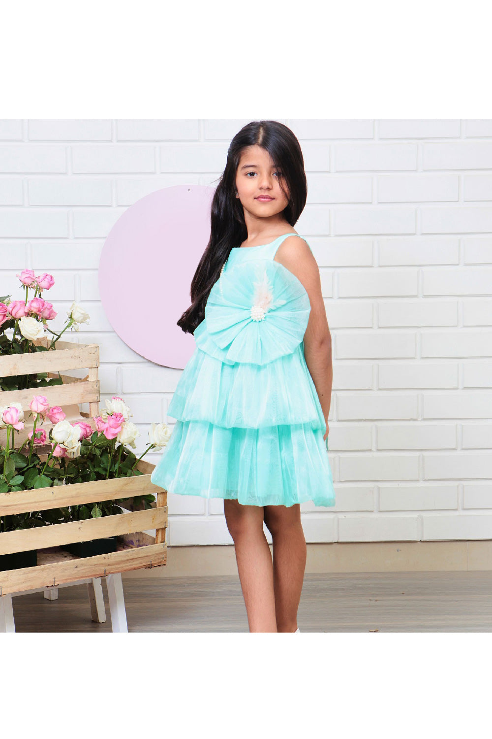Sequins And Feather Embroidered Big Flower Detailing Organza Dress