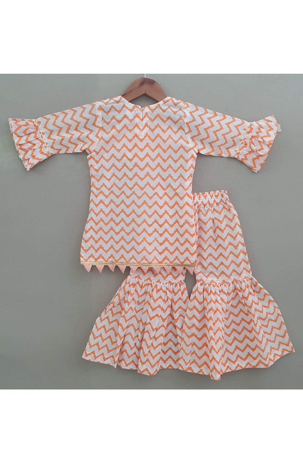 Orange And White Zigzag Printed Cotton Kurta With Sharara Set