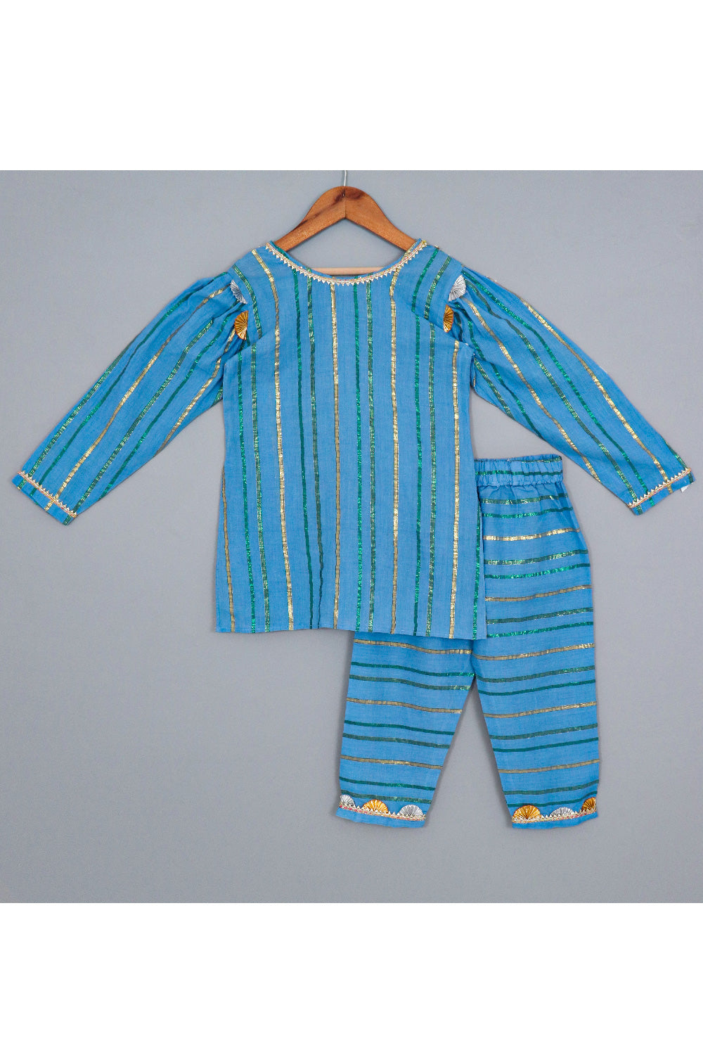 Blue Lace Detailing Kurta With Pant And Dupatta Set