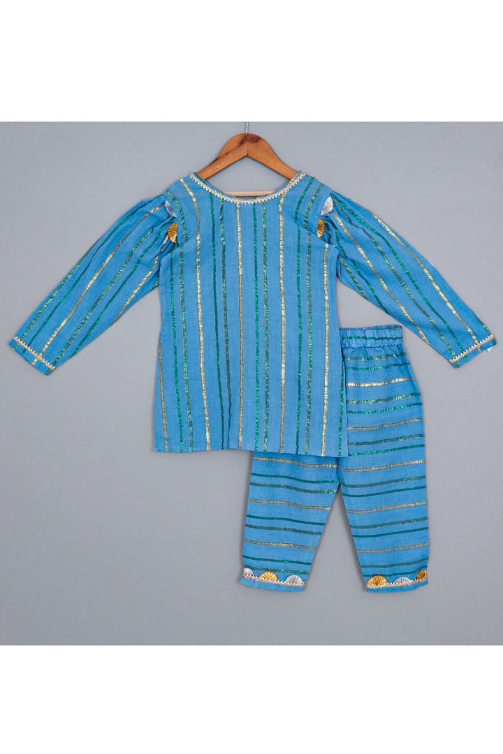 Blue Lace Detailing Kurta With Pant And Dupatta Set