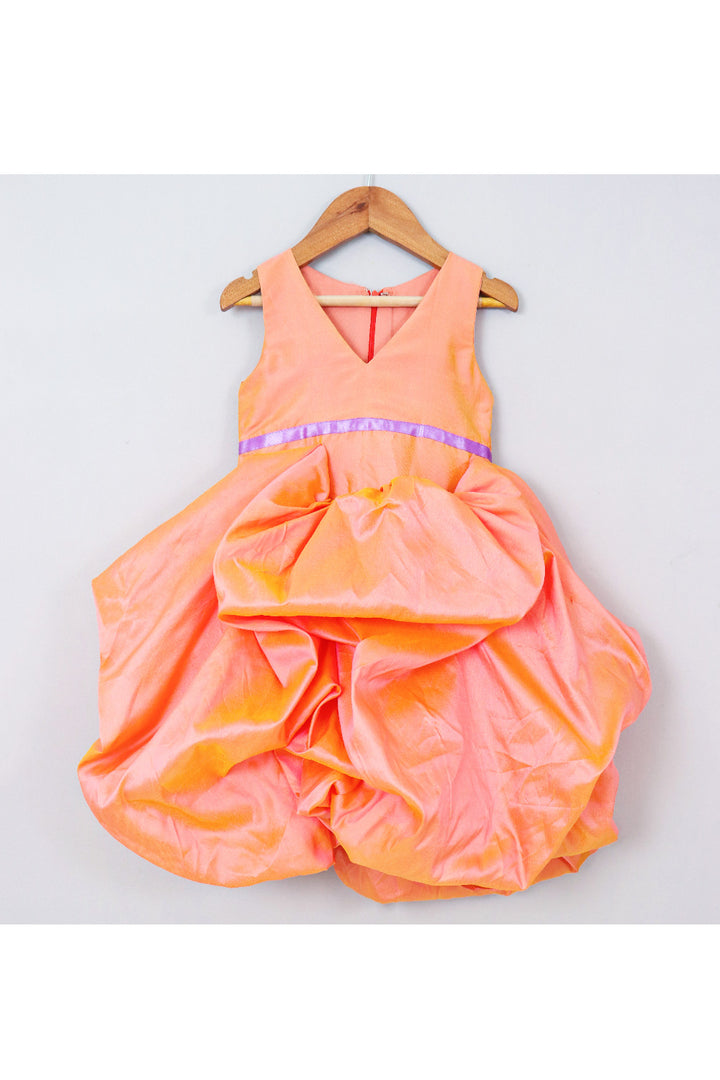 Peach Silk Sleeveless Balloon Dress