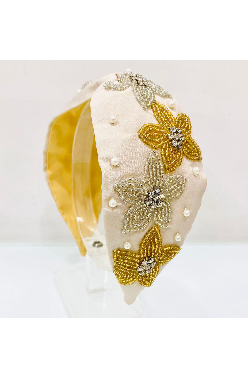 Off-White Floral Bead Embroidery Hairband