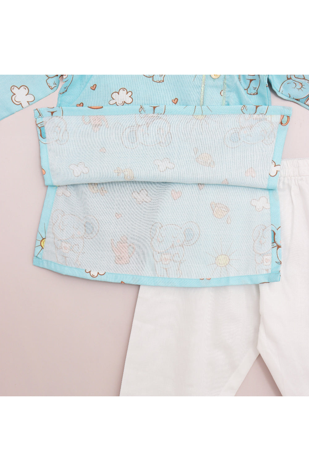 Blue Elephant Printed Linen Kurta With Pyjama Set