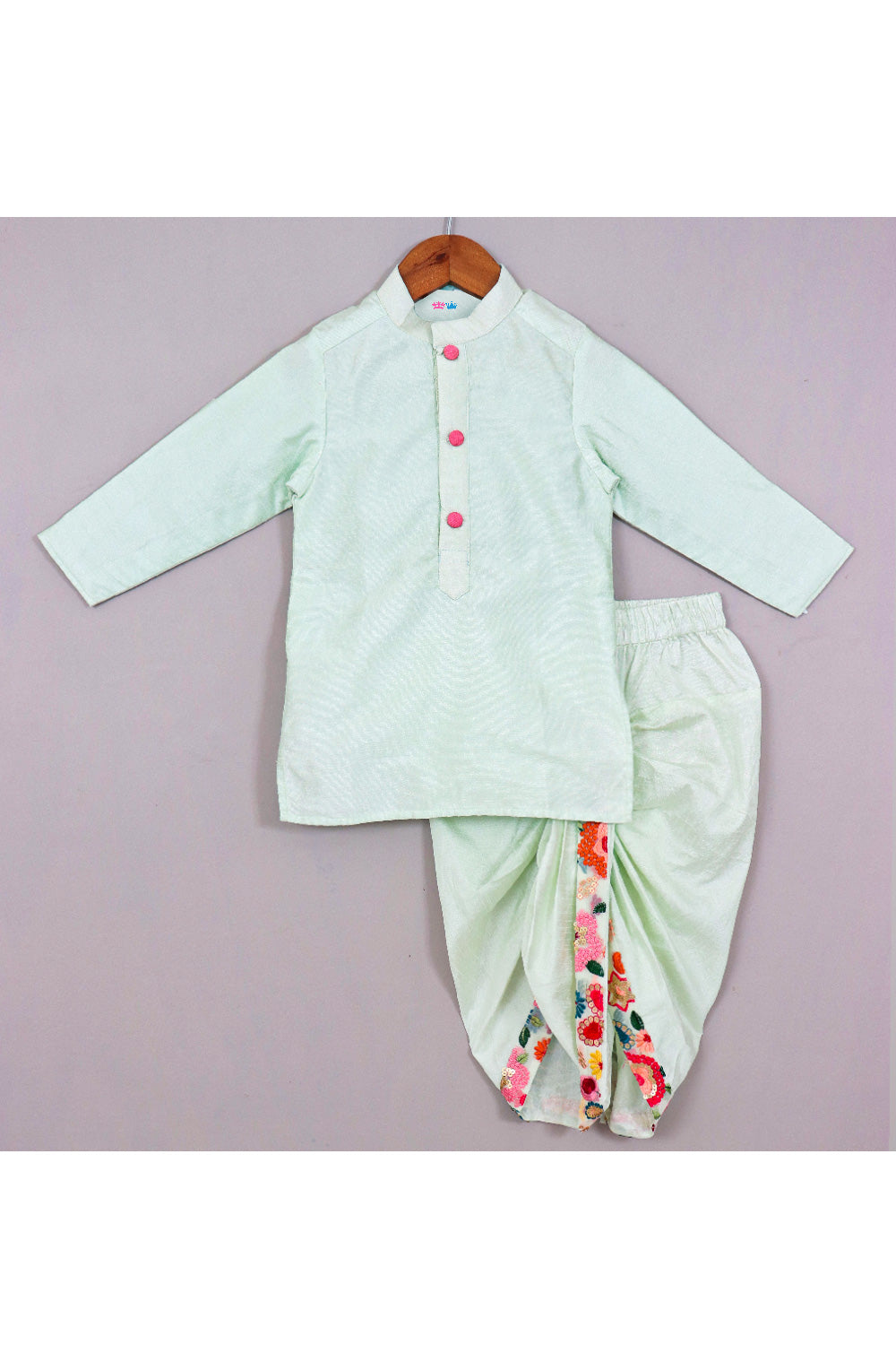 Powder Blue Art Silk Kurta With Floral Embroidered Jacket Set