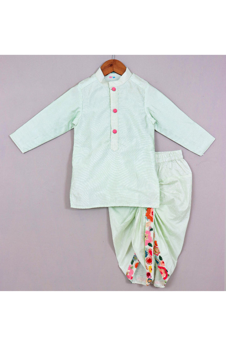 Powder Blue Art Silk Kurta With Floral Embroidered Jacket Set