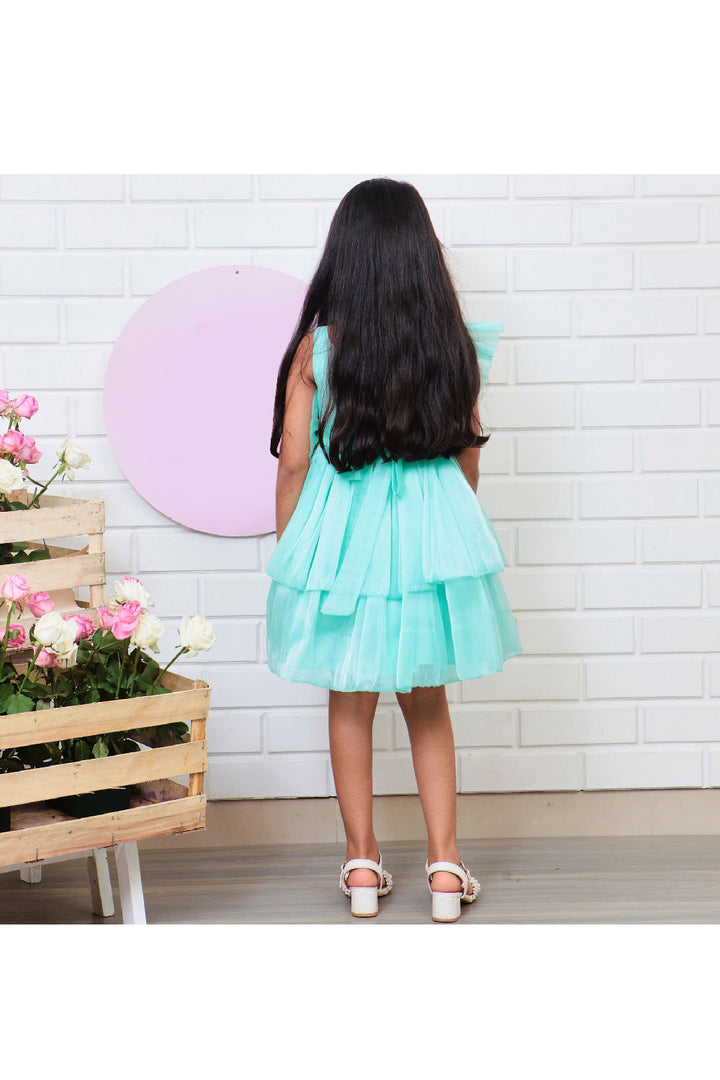 Sequins And Feather Embroidered Big Flower Detailing Organza Dress