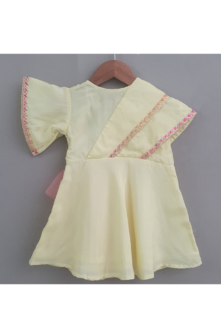 Yellow Floral Embroidered Cotton With Net Detailing Dress
