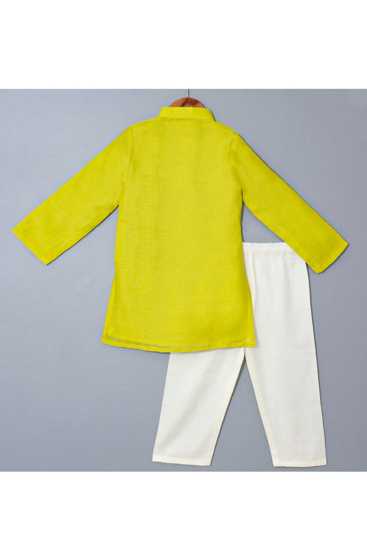 Lime Green Embroidered Chanderi Kurta With Pyjama Set