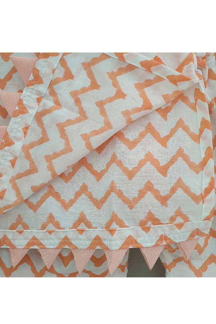 Orange And White Zigzag Printed Cotton Kurta With Sharara Set
