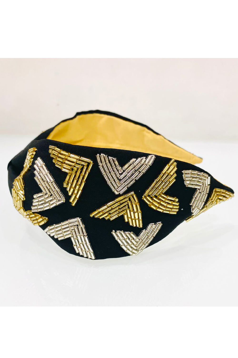 Black Beads Embroidered Crepe Hairband
