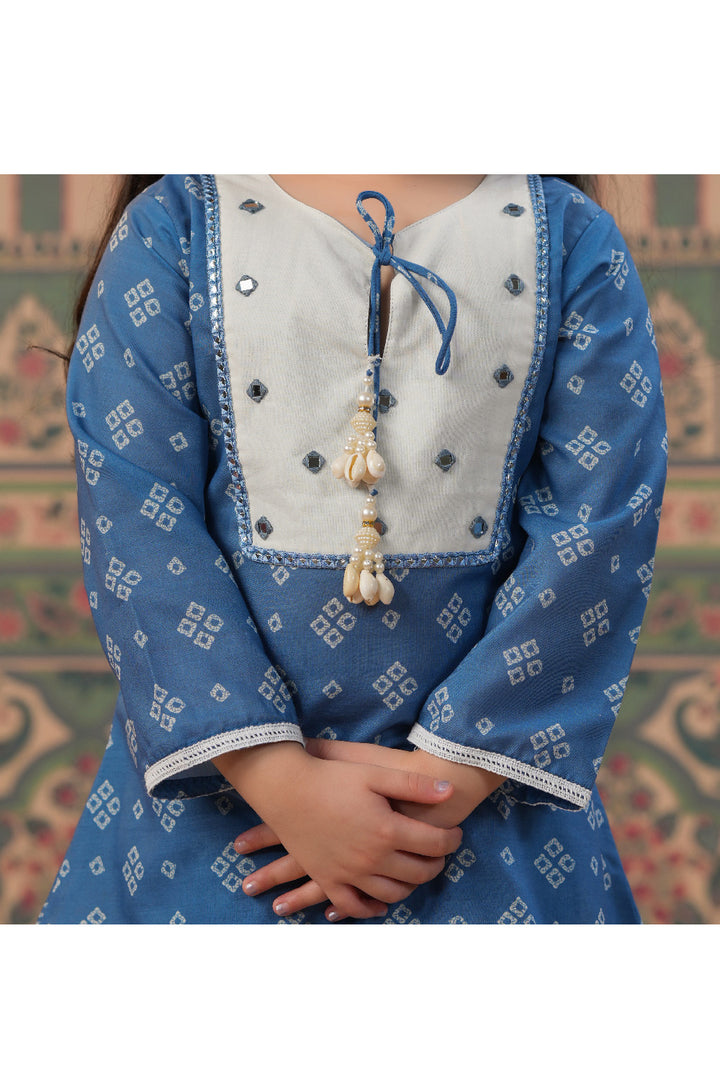 Blue And White Full Sleeves Printed Kurta With Pants