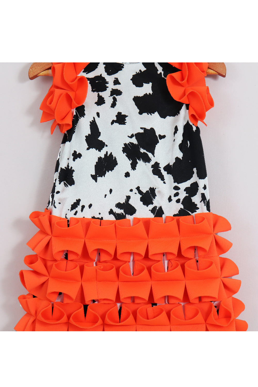 Neon Orange Cow Printed Ruffle Neoprene Dress