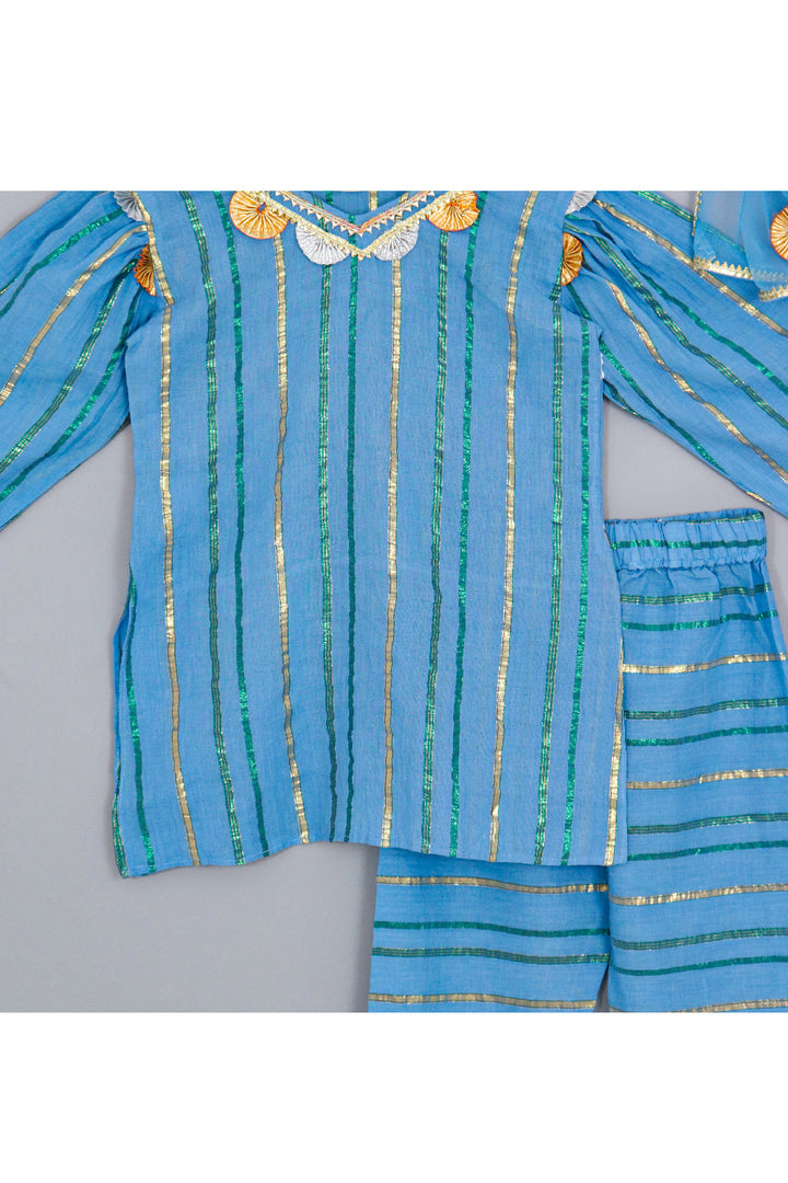 Blue Lace Detailing Kurta With Pant And Dupatta Set