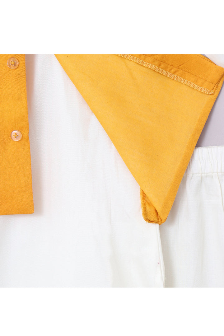 Off White Kurta And Pyjama With Yellow Mirror Embroidered Jacket Set