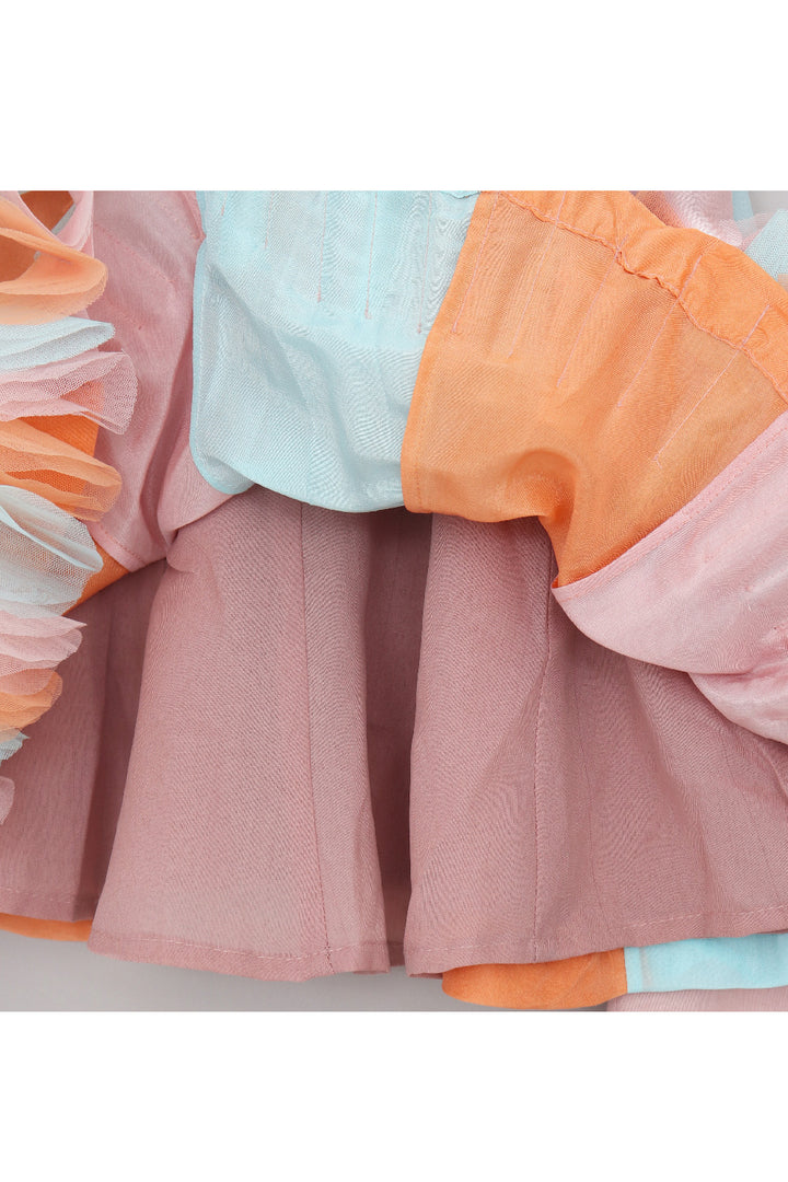 Multicolor Detailing Silk Top With Bow Detailing Pant Set