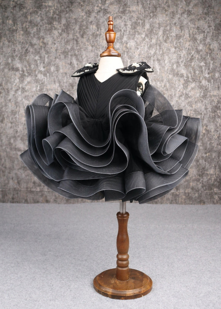 Black Butterfly Net And Pearls Ruffle Dress