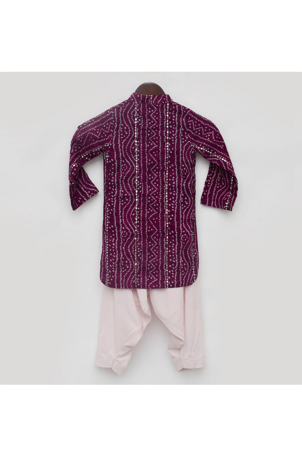 Purple Bandhej Cotton Kurta With Dhoti Set