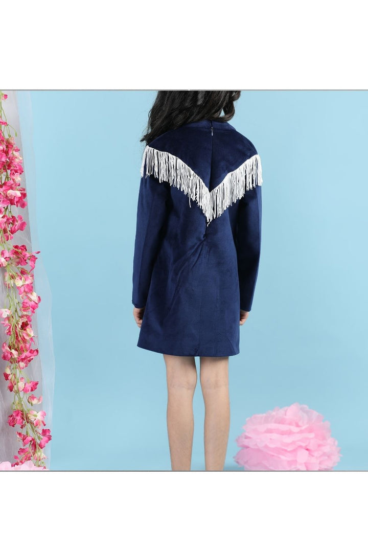 Deep Blue Velvet With Thread Detailing Full Sleeves Dress