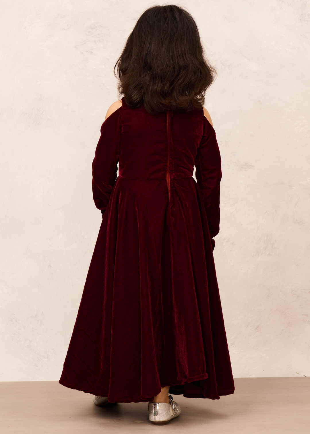 Chic Maroon Goregeous Velvet Full Sleeves Gown