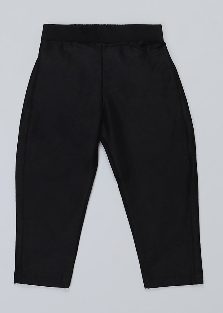 Black Velvet Kurta Pyjama With Chanderi Panel Set