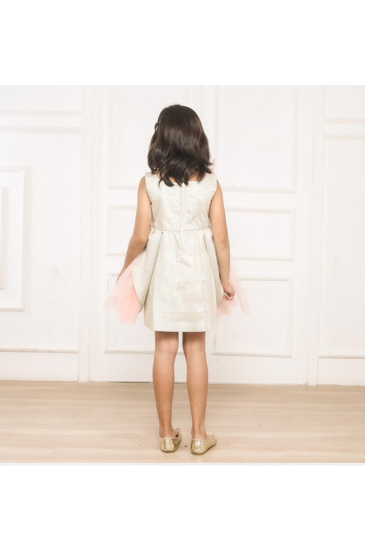 Golden Sequins Detailing And Floral Embroidered Sleeveless Dress