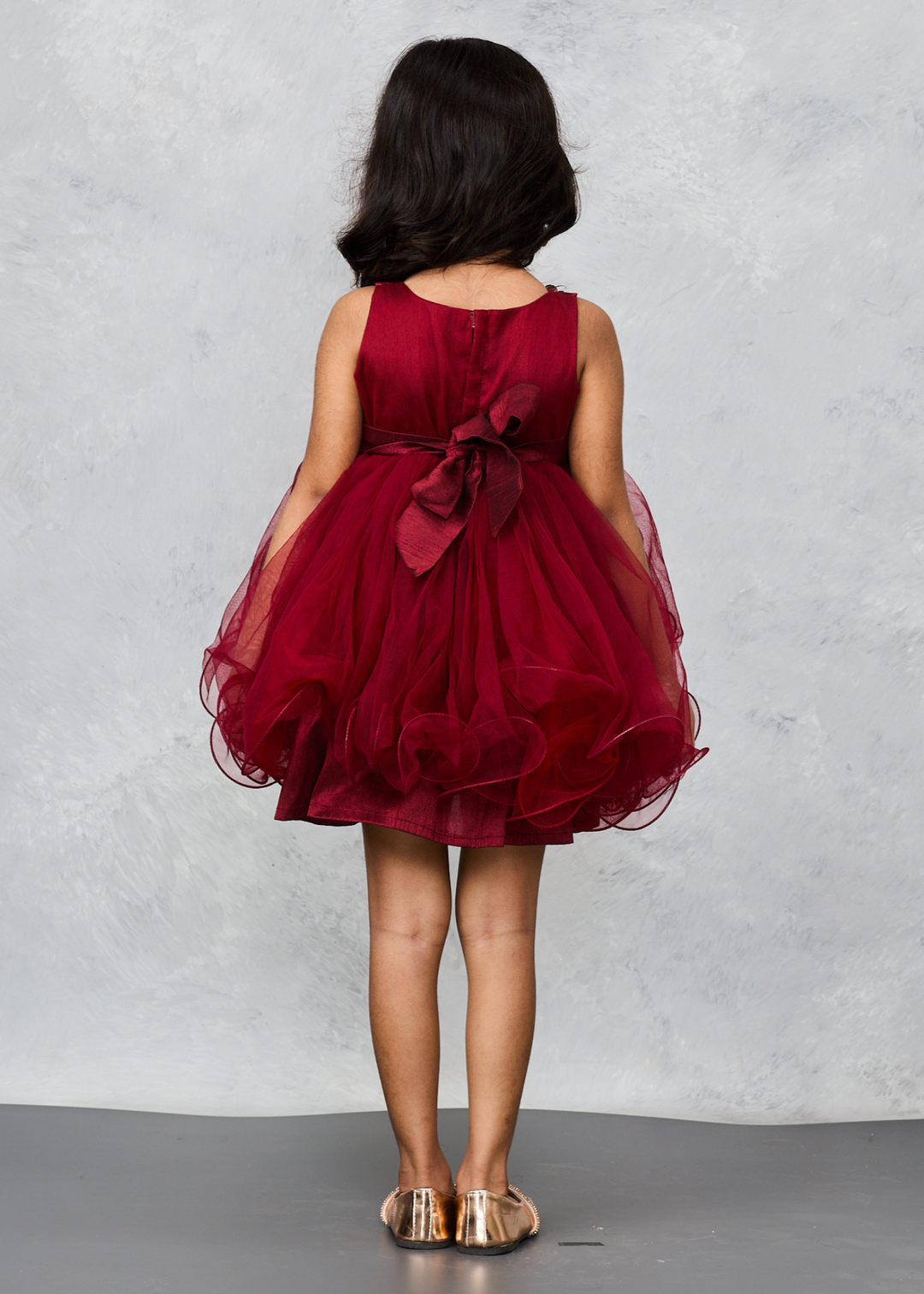 Maroon Vintage Style Floral Embellishments lace Dress
