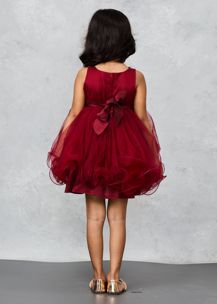 Maroon Vintage Style Floral Embellishments lace Dress