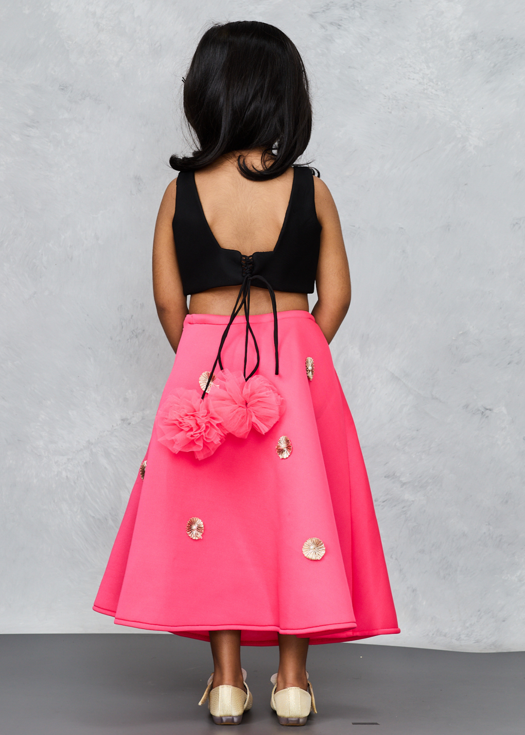 Black Hand Embroidered Choli And Pink Ghaghara With Dupatta Set