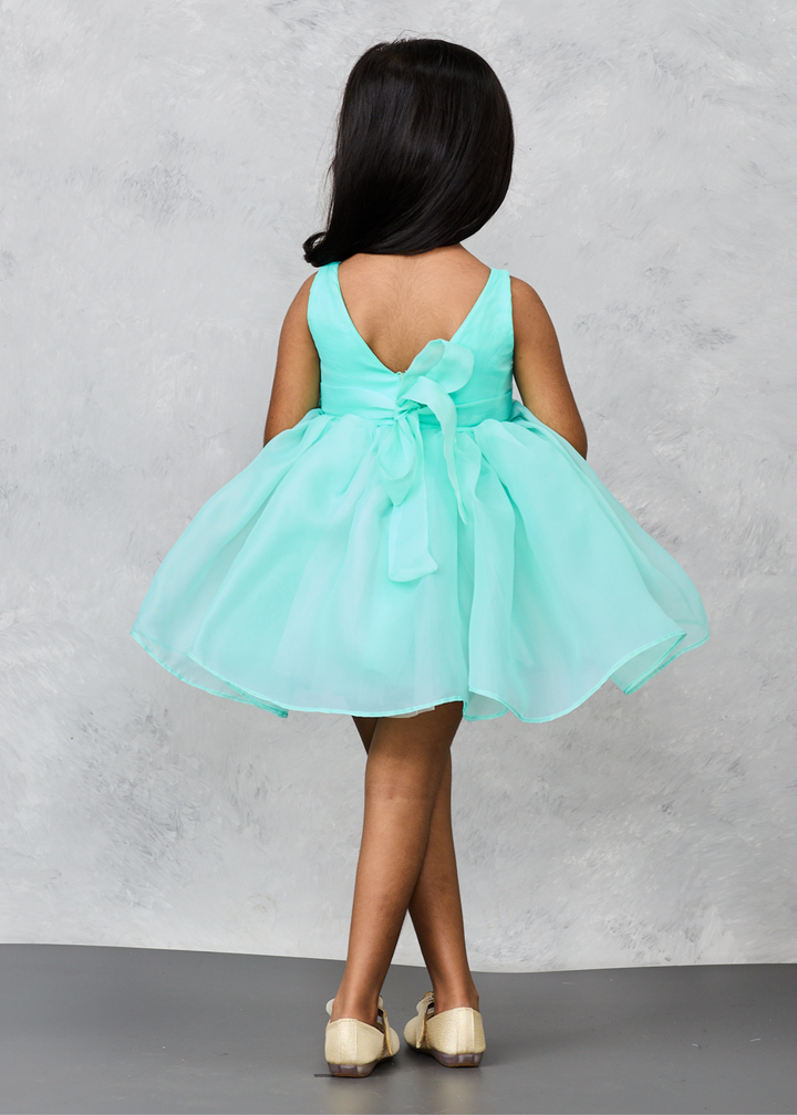 Blue Mesh Elegant Organza With Flower Embellishment Dress
