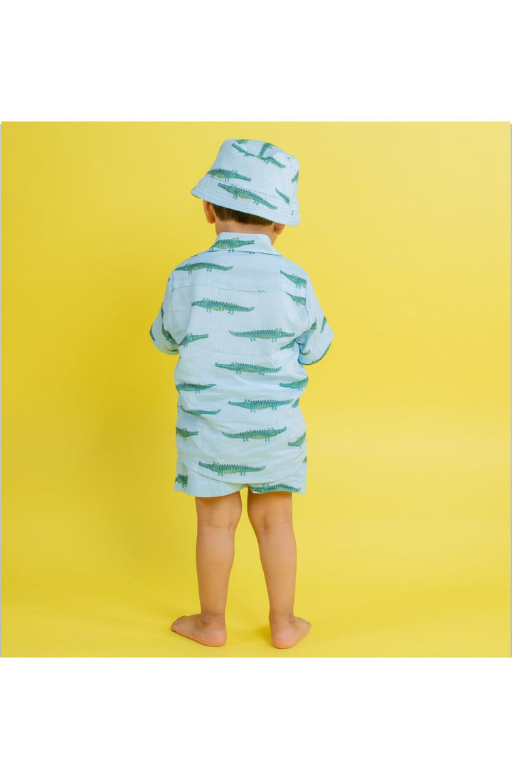 Blue Digital Printed Crocodile Motif Cord Set