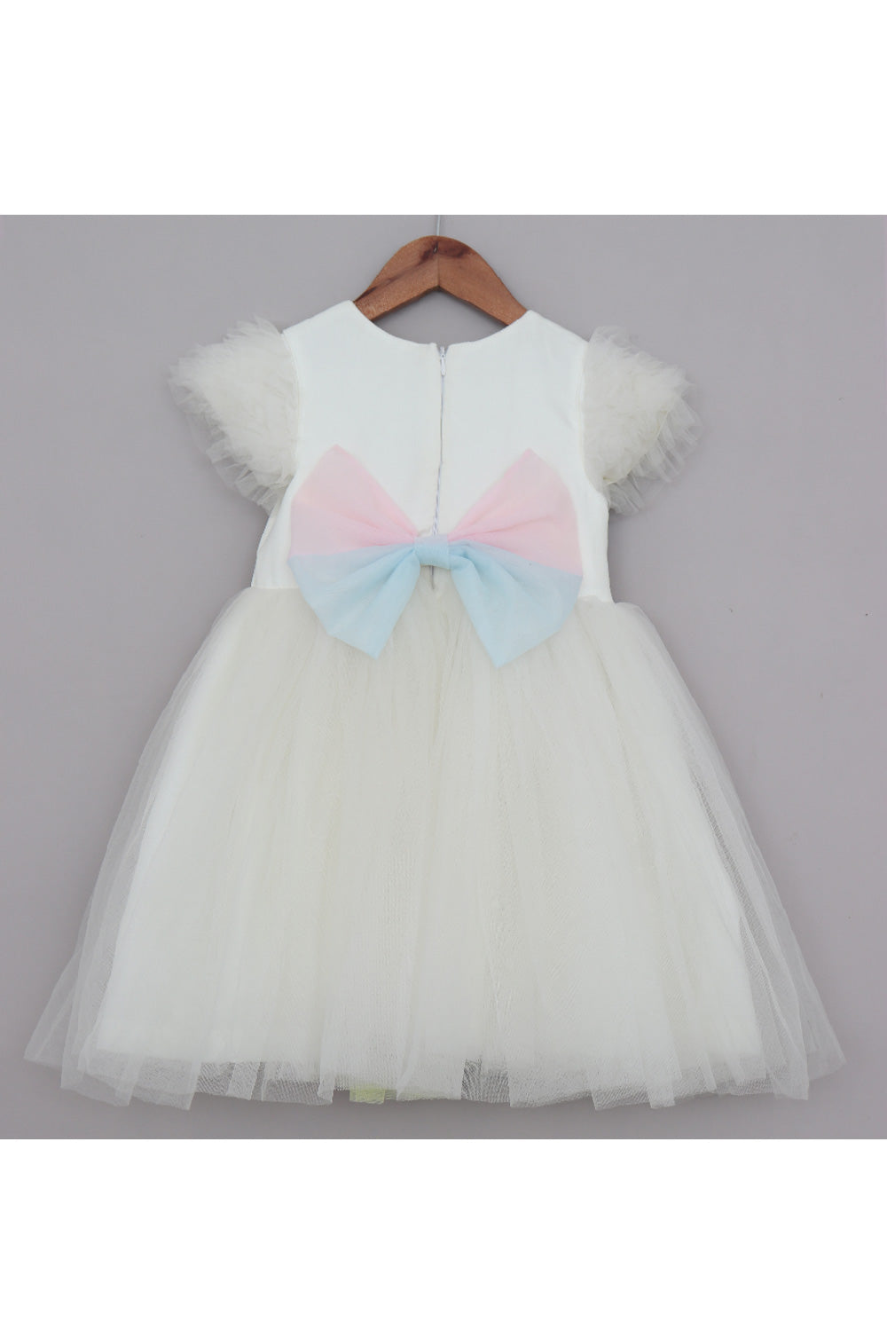 White Rainbow Sequins And Pearl Detailing Net Dress