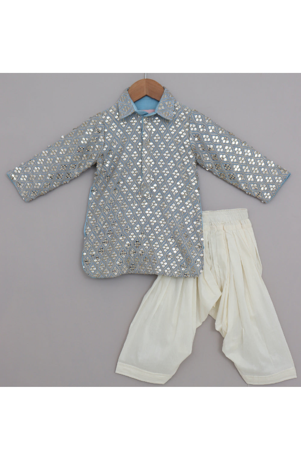 Blue Sequins And Thread Embroidered Kurta With Salwar Set