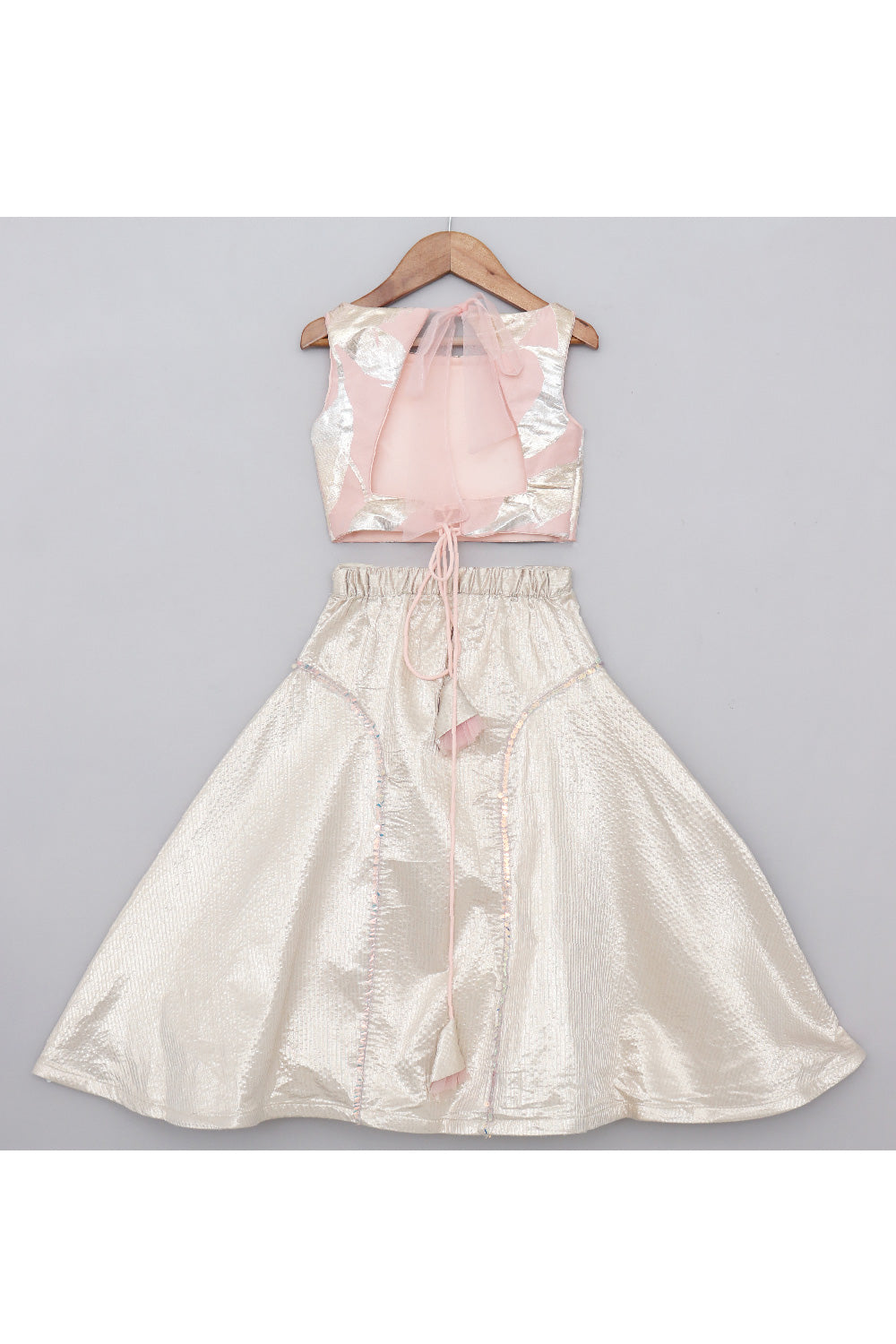 Pastel Pink Feather Detailing Sleeveless Top With Skirt Set