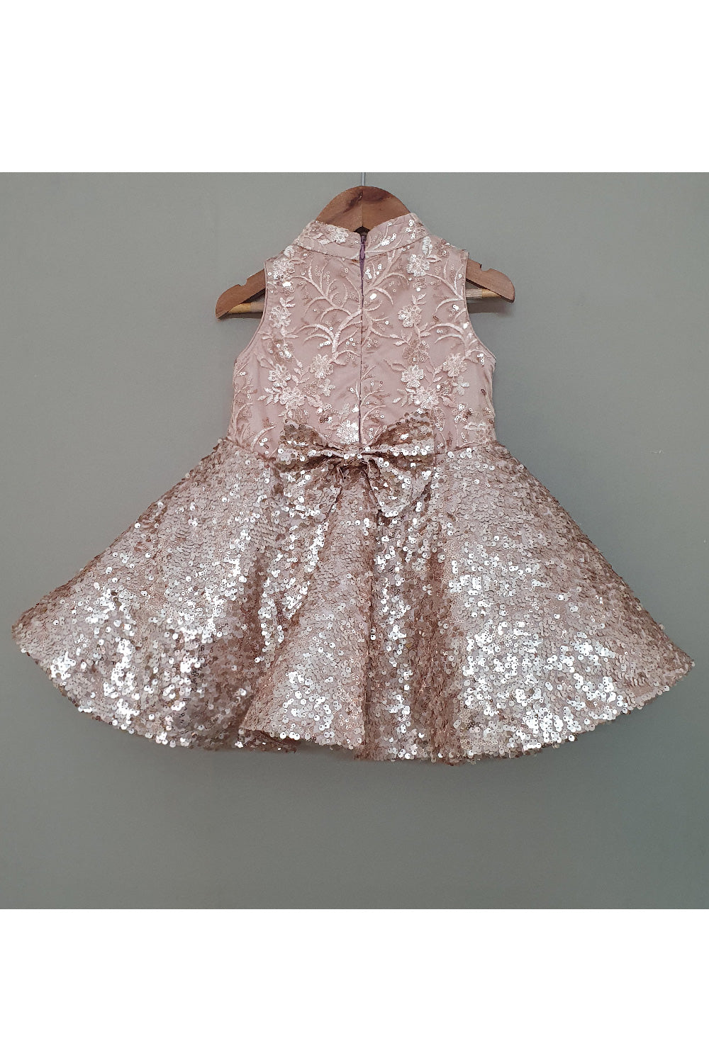 Rose Gold Sequins And Floral Embroidered Net Dress
