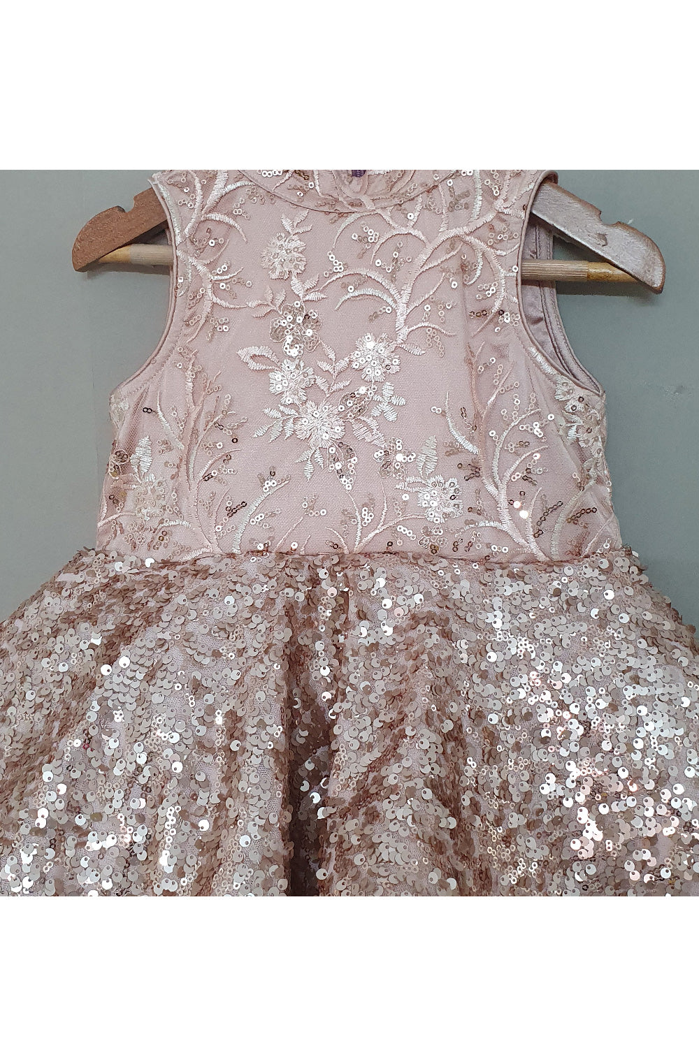 Rose Gold Sequins And Floral Embroidered Net Dress