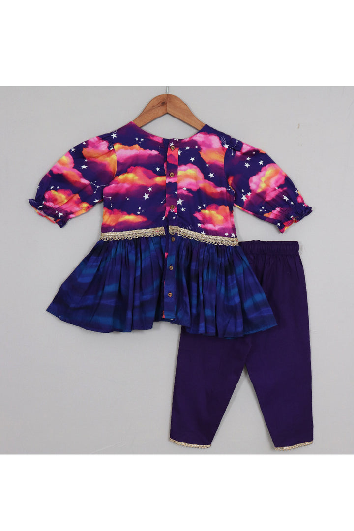 Cloud And Star Printed Peplum Style Top With Dhoti Set