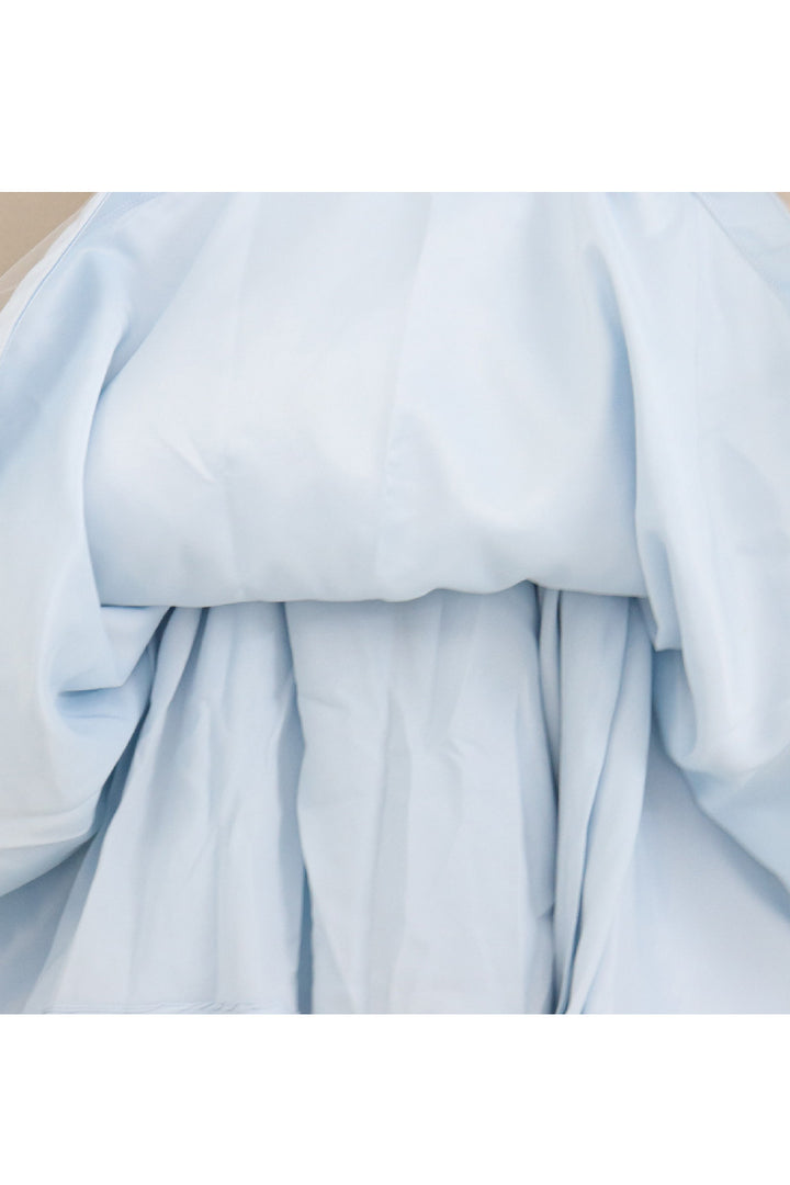 Aqua Blue And Peach Pearl Detailing Net Gown