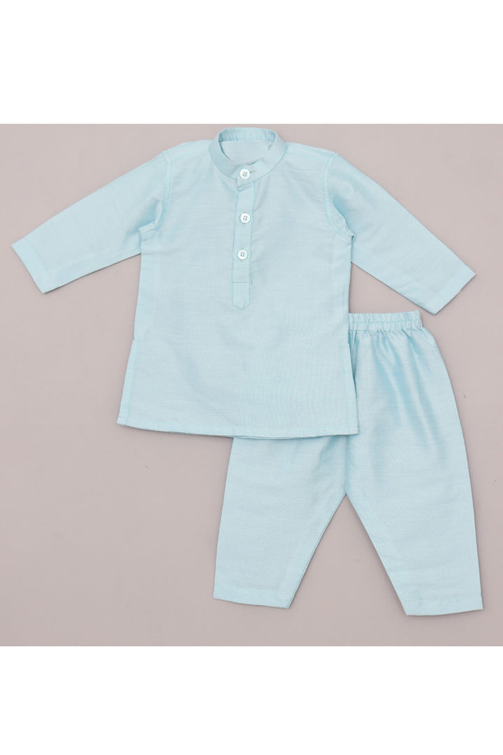 Light Blue Cotton Silk Kurta With Little Atom Bomb Embroidered Jacket Set